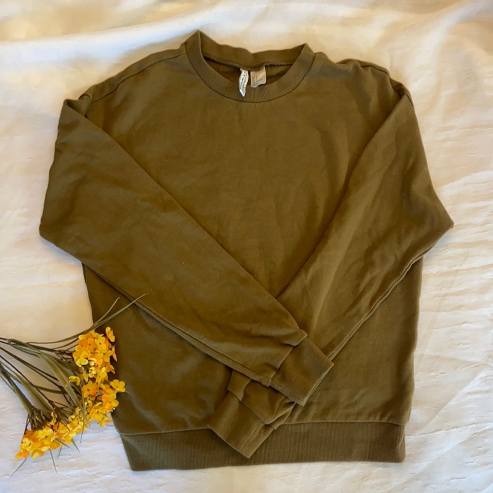 Small H&M Divided Olive Green/Brown Crewneck